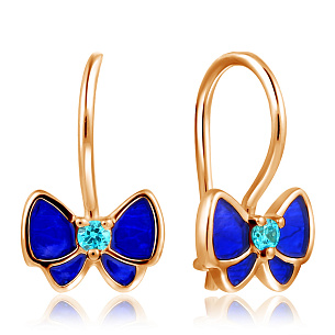 Серьги детские из красного золота с фианитом, эмалью
