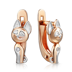 Серьги детские с английским замком из красного золота с бриллиантами