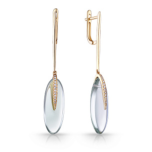 Серьги с английским замком из желтого золота с бриллиантами и аметистами