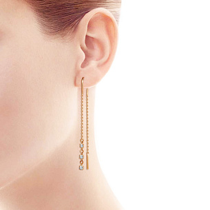 Серьги Продевки из красного золота с фианитом, плетение якорное