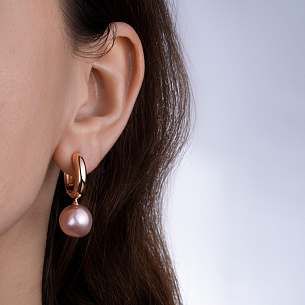 Серьги Конго из красного золота с жемчугом