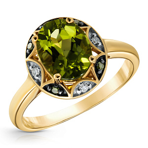 Кольцо из золота с бриллиантами, хризолитом