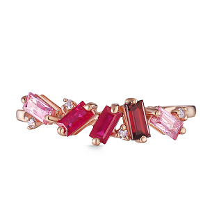 Кольцо из красного золота с бриллиантами, сапфиром