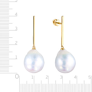 Серьги Пусеты из желтого золота с жемчугом