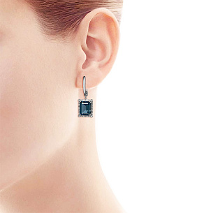 Серьги с английским замком из белого золота с бриллиантами, топазом