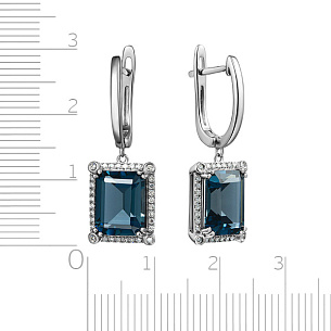 Серьги с английским замком из белого золота с бриллиантами, топазом