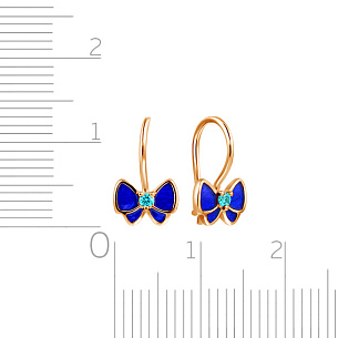 Серьги детские из красного золота с фианитом, эмалью