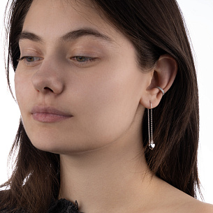 Серьга-кафф из серебра с фианитом