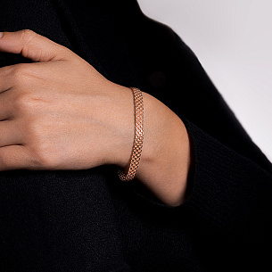 Браслет автомат из красного золота, плетение якорная четырехрядная бисмарк