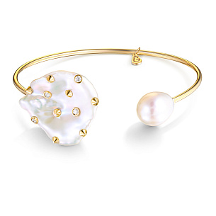 Браслет декоративный из желтого золота с бриллиантами, жемчугами