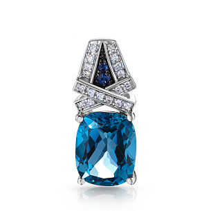 Подвеска из белого золота с бриллиантами, сапфирами, топазом