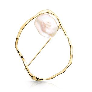 Брошь из желтого золота с жемчугом