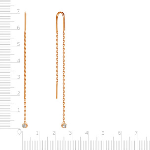 Серьги Продевки из красного золота с фианитом