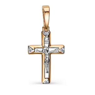 Крест из красного золота с бриллиантом