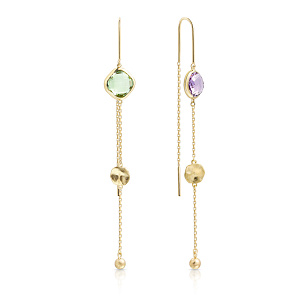 Серьги из желтого золота с аметистом, плетение якорное