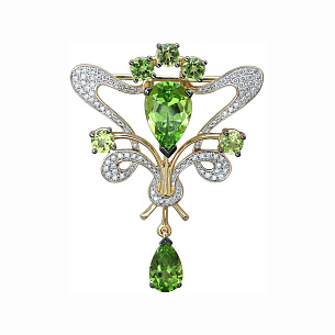 Брошь из желтого золота с хризолитом