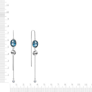 Серьги Продевки из белого золота с топазом и фианитом, плетение якорное