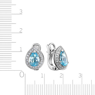 Серьги с английским замком из белого золота с топазами и бриллиантами