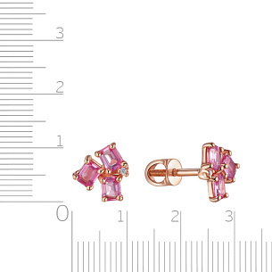 Серьги Пусеты из красного золота с бриллиантами и сапфиром