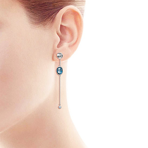 Серьги Пусеты из белого золота с фианитами и топазами, плетение якорное