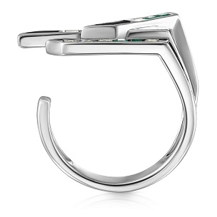 Кольцо из белого золота с изумрудами, эмалью, бриллиантами