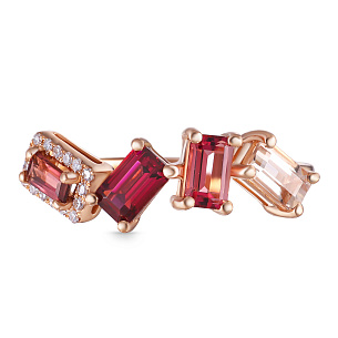 Кольцо из красного золота с морганитом, турмалинами, родолитом и бриллиантами