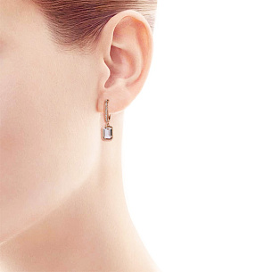 Серьги с английским замком из красного золота с бриллиантами и морганитами