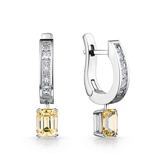 Серьги с английским замком из белого золота с бриллиантами и сапфиром