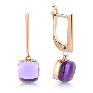 Серьги с английским замком из красного золота с аметистом