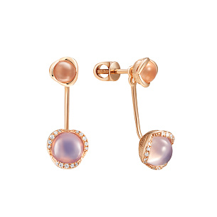 Серьги из красного золота с кварцами, аметистами, бриллиантами