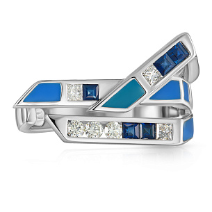 Кольцо из белого золота с сапфирами, бриллиантами, эмалью