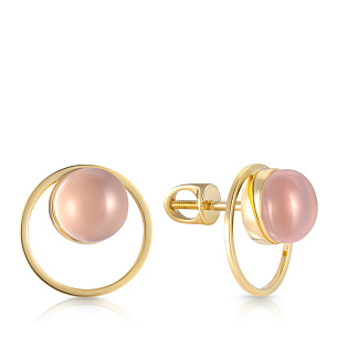 Пусеты из желтого золота с кварцем