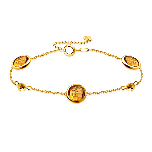 Браслет декоративный из желтого золота с цитрином, плетение якорное