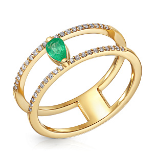 Кольцо из жёлтого золота с бриллиантами и изумрудом