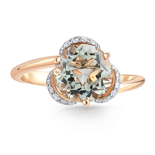 Золотое кольцо с бриллиантами, аметистом