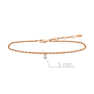 Браслет декоративный из красного золота с бриллиантом, плетение якорное