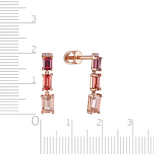 Серьги Пусеты из красного золота с турмалинами, родолитами, морганитами и бриллиантами