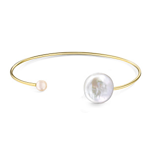 Браслет жесткий из желтого золота с жемчугами