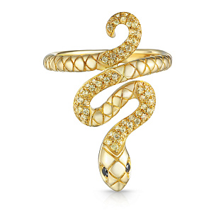 Кольцо из желтого золота с бриллиантами, сапфиром