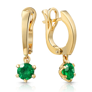 Серьги с английским замком из желтого золота с изумрудом