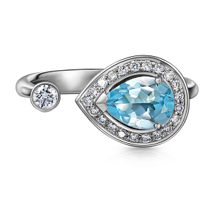 Кольцо из белого золота с топазом, бриллиантами