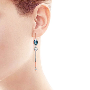 Серьги Продевки из белого золота с топазом и фианитом, плетение якорное