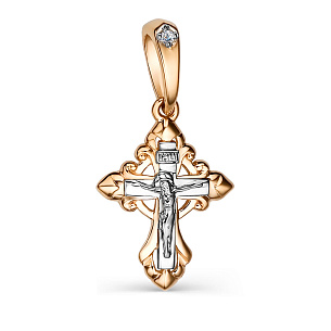 Крест из красного золота с бриллиантом
