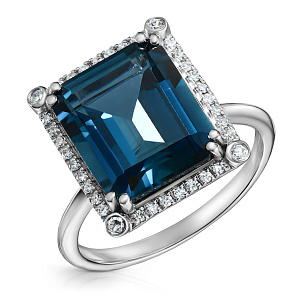 Кольцо из белого золота с бриллиантами, топазом