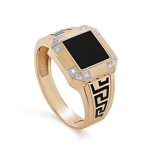 Печатка из красного золота с бриллиантом