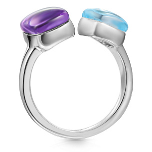 Кольцо из белого золота с топазом, аметистом
