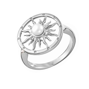 Серебряное кольцо с жемчугом, фианитами