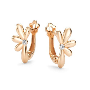 Серьги с английским замком из красного золота с бриллиантом