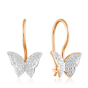 Серьги детские из красного золота с фианитом