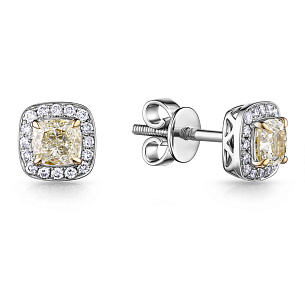 Пусеты из белого золота с желтыми бриллиантами